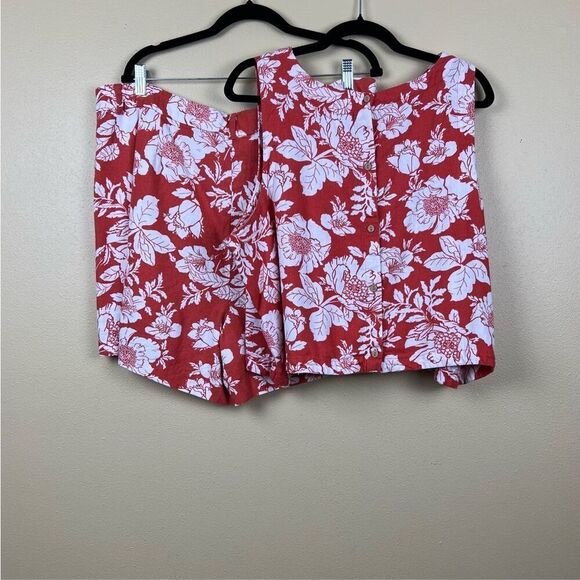 Old Navy Short Top Set Linen Blend Floral High Rise Pockets Top XL Short XXL - Picture 3 of 12